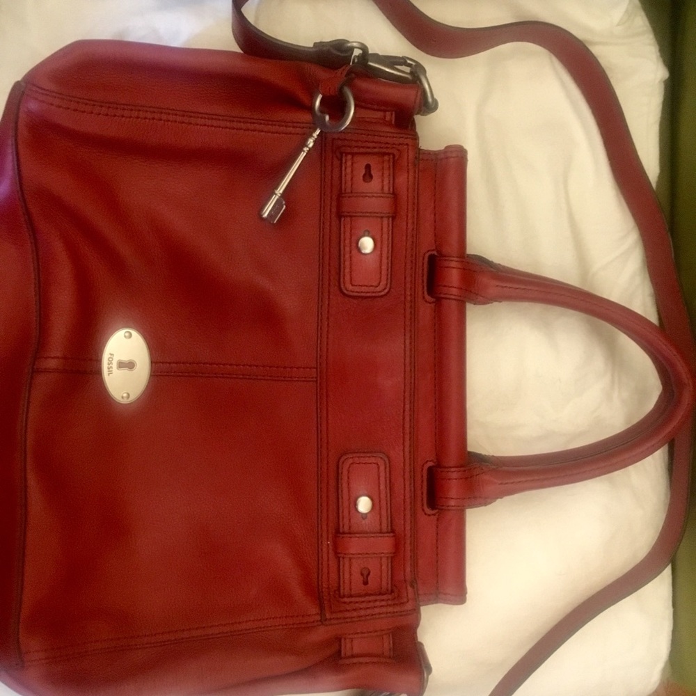 Fossil Leather Handbag, Dark Red